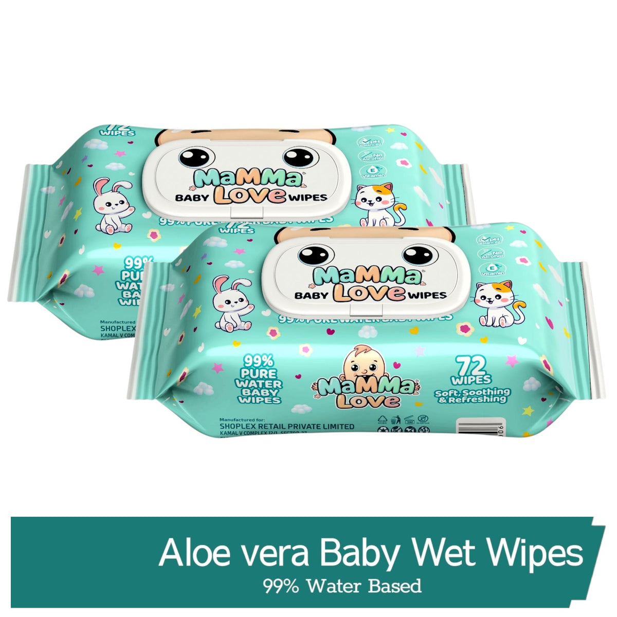 Mamma Love 99% Pure Water Baby Wet Wipe With Lid pack 2