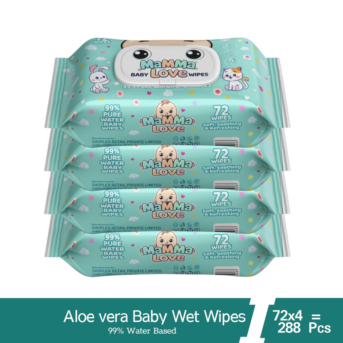 Mamma Love 99% Pure Water Baby Wet Wipe With Lid pack 6