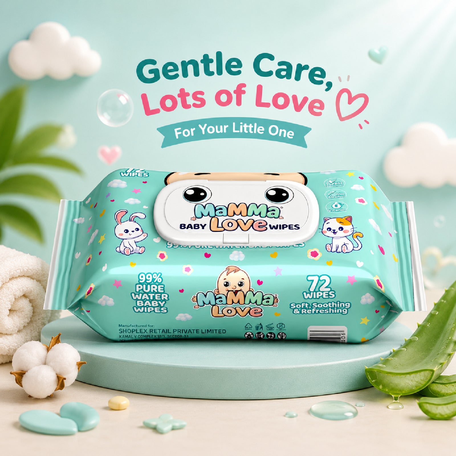 Mamma Love 99% Pure Water Baby Wet Wipe With Lid