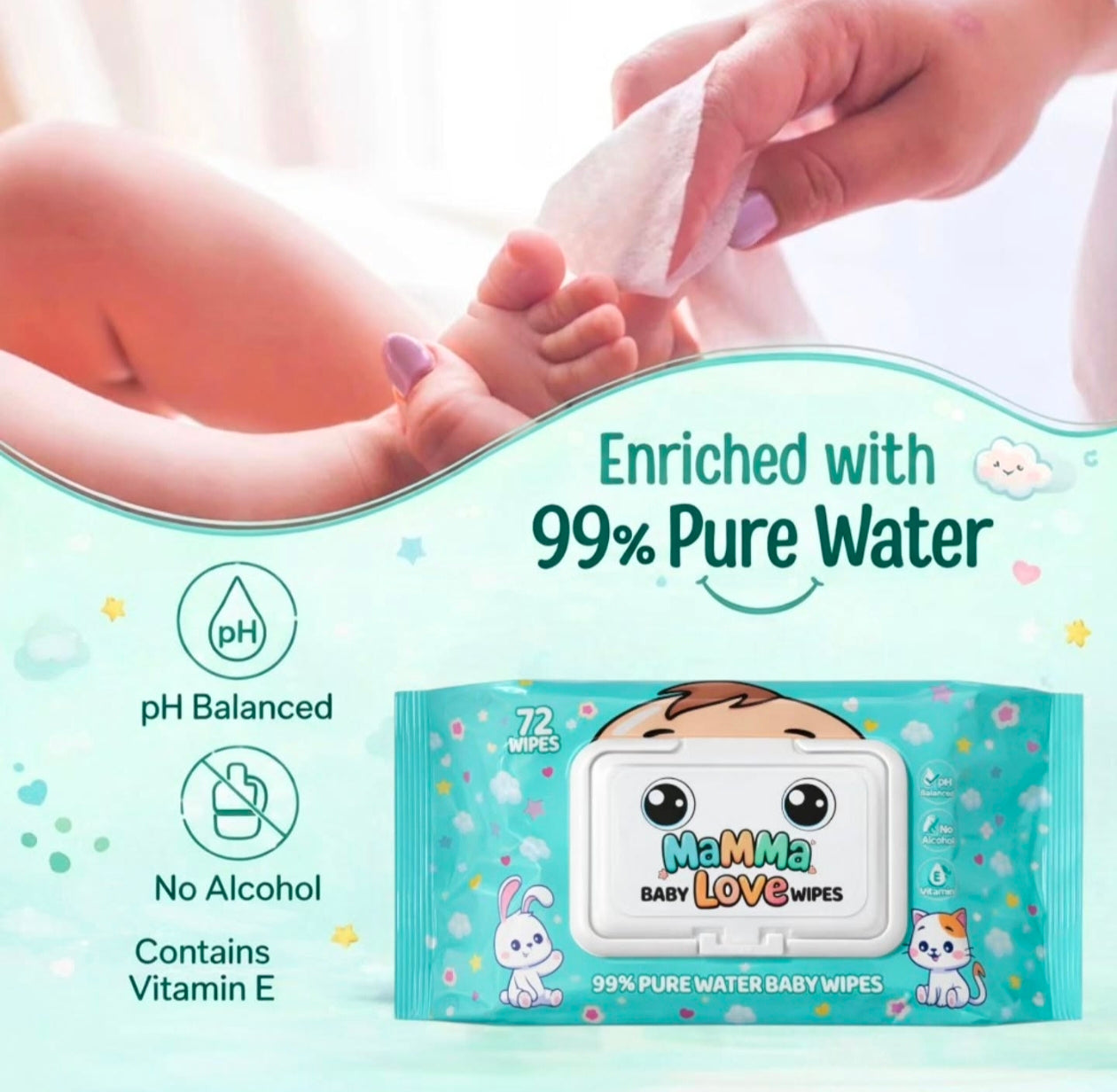 Mamma Love 99% Pure Water Baby Wet Wipe With Lid